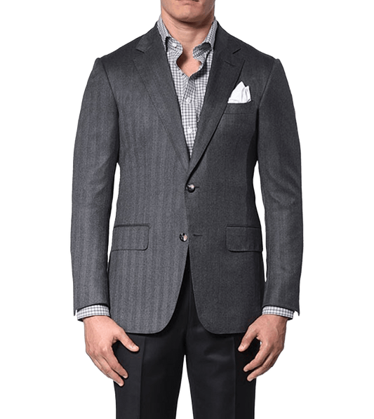 (product) Grey Herringbone Classic Bespoke Sport Coat - custom suits nyc bespoke tailor midtown, noho