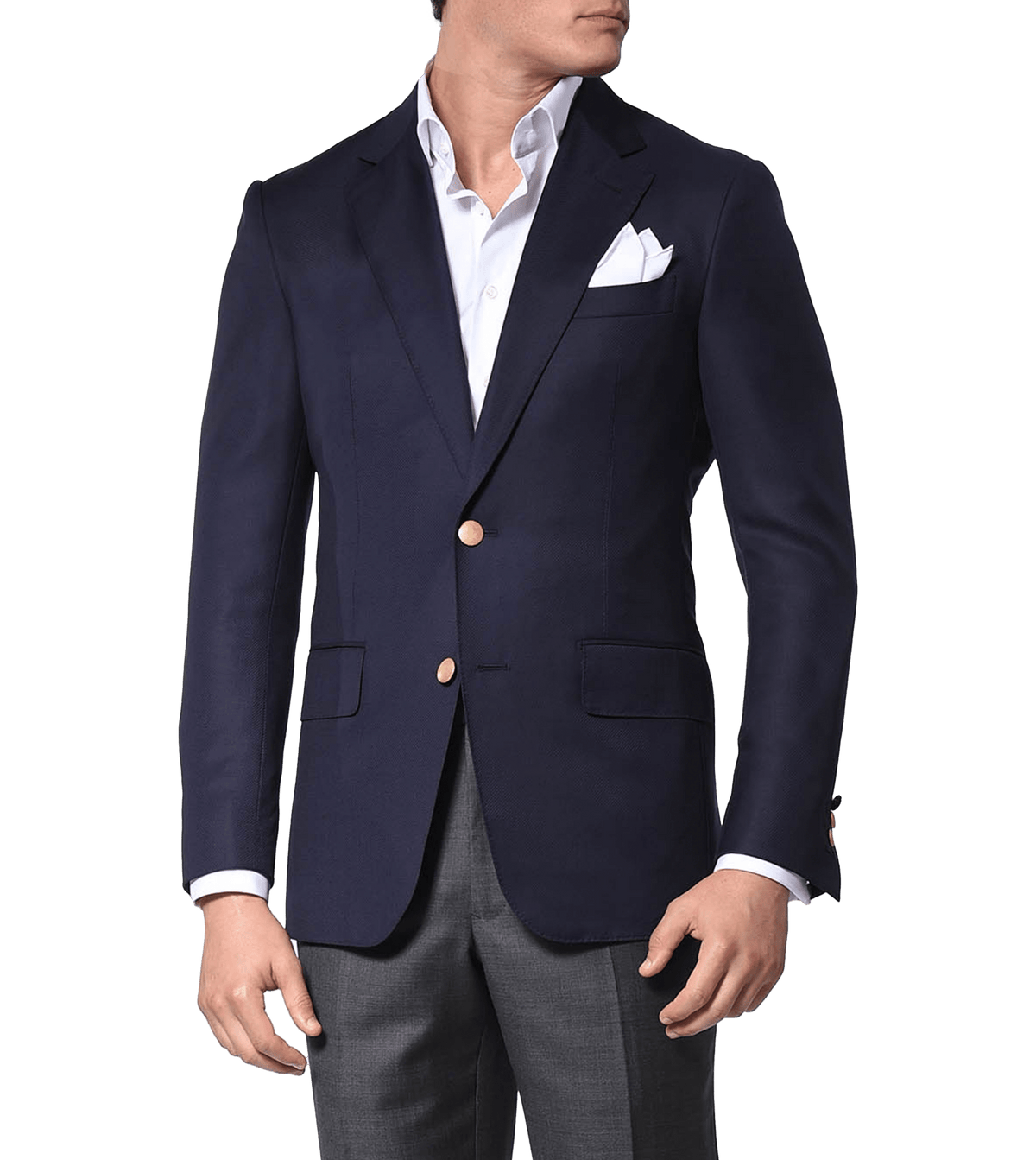 (product) Navy Hopsack Classic Bespoke Sport Coat - custom suits nyc bespoke tailor midtown, noho