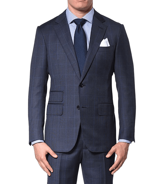 (product) Marine Blue Windowpane Bespoke Suit - custom suits nyc bespoke tailor midtown, noho
