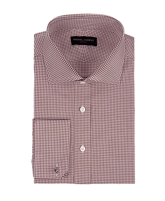 (product) Brown Textured Micro-Gingham, Spread-Collar Shirt - custom suits nyc bespoke tailor midtown, noho