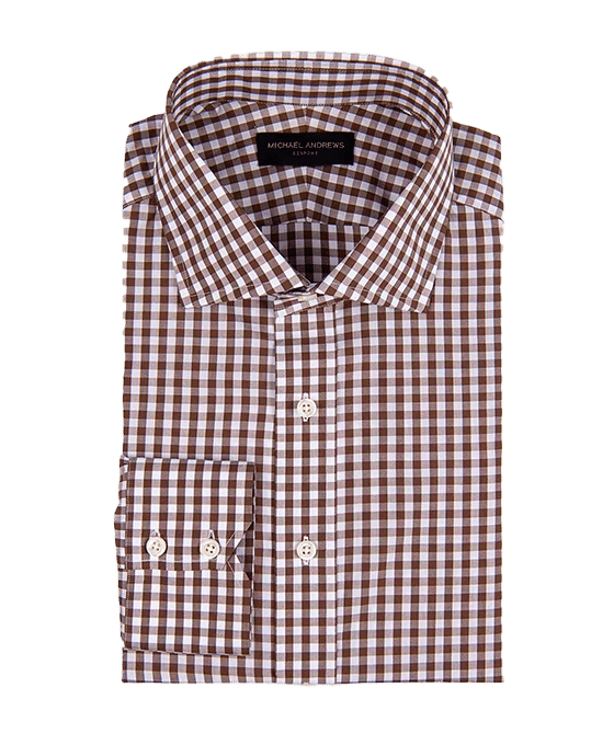 (product) Brown Gingham, Spread-Collar Shirt - custom suits nyc bespoke tailor midtown, noho