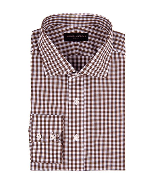 (product) Brown Gingham, Spread-Collar Shirt - custom suits nyc bespoke tailor midtown, noho
