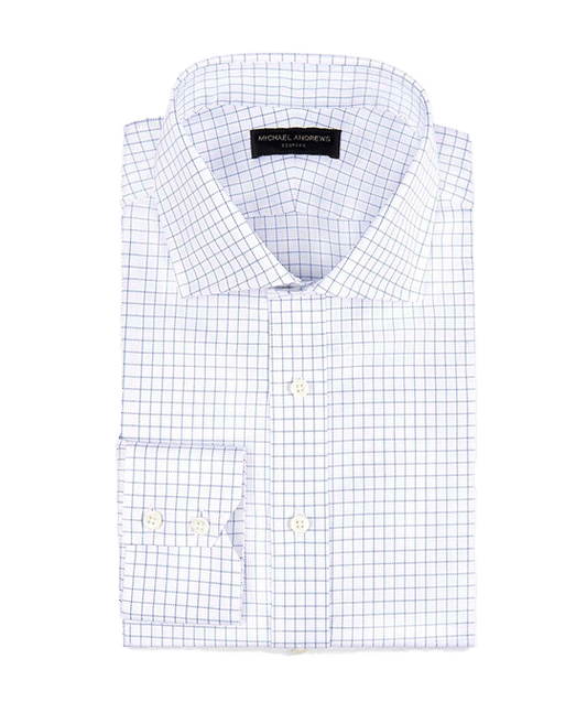 (product) Sky Blue Royal Oxford Check, Spread-Collar Shirt - custom suits nyc bespoke tailor midtown, noho