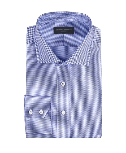 (product) Periwinkle Twill Houndstooth, Spread-Collar Shirt - custom suits nyc bespoke tailor midtown, noho
