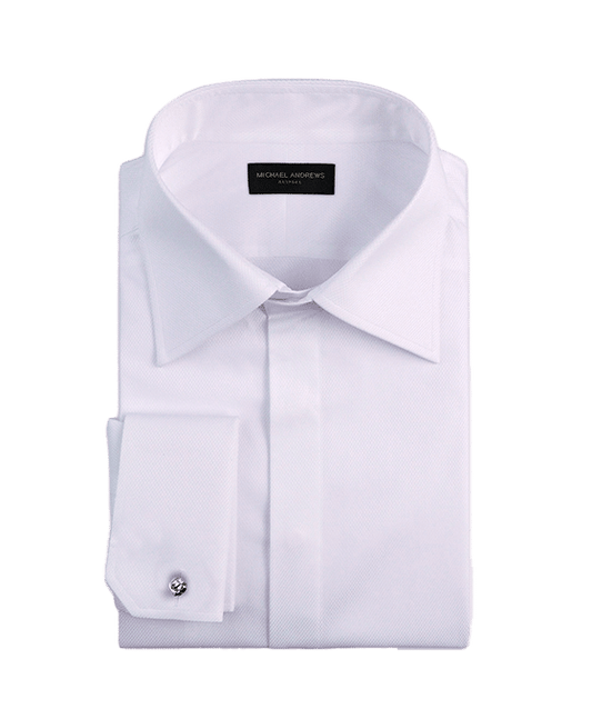 (product) White Pique Hidden Placket Classic Collar Shirt - custom suits nyc bespoke tailor midtown, noho