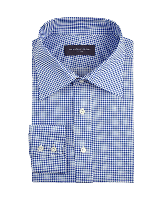 (product) Blue Printed Dot Motif Italian Collar Shirt - custom suits nyc bespoke tailor midtown, noho