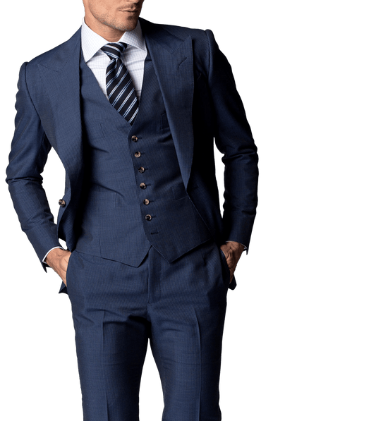 Blue narrow-stripe Bespoke Suit - custom suits nyc bespoke tailor midtown, noho