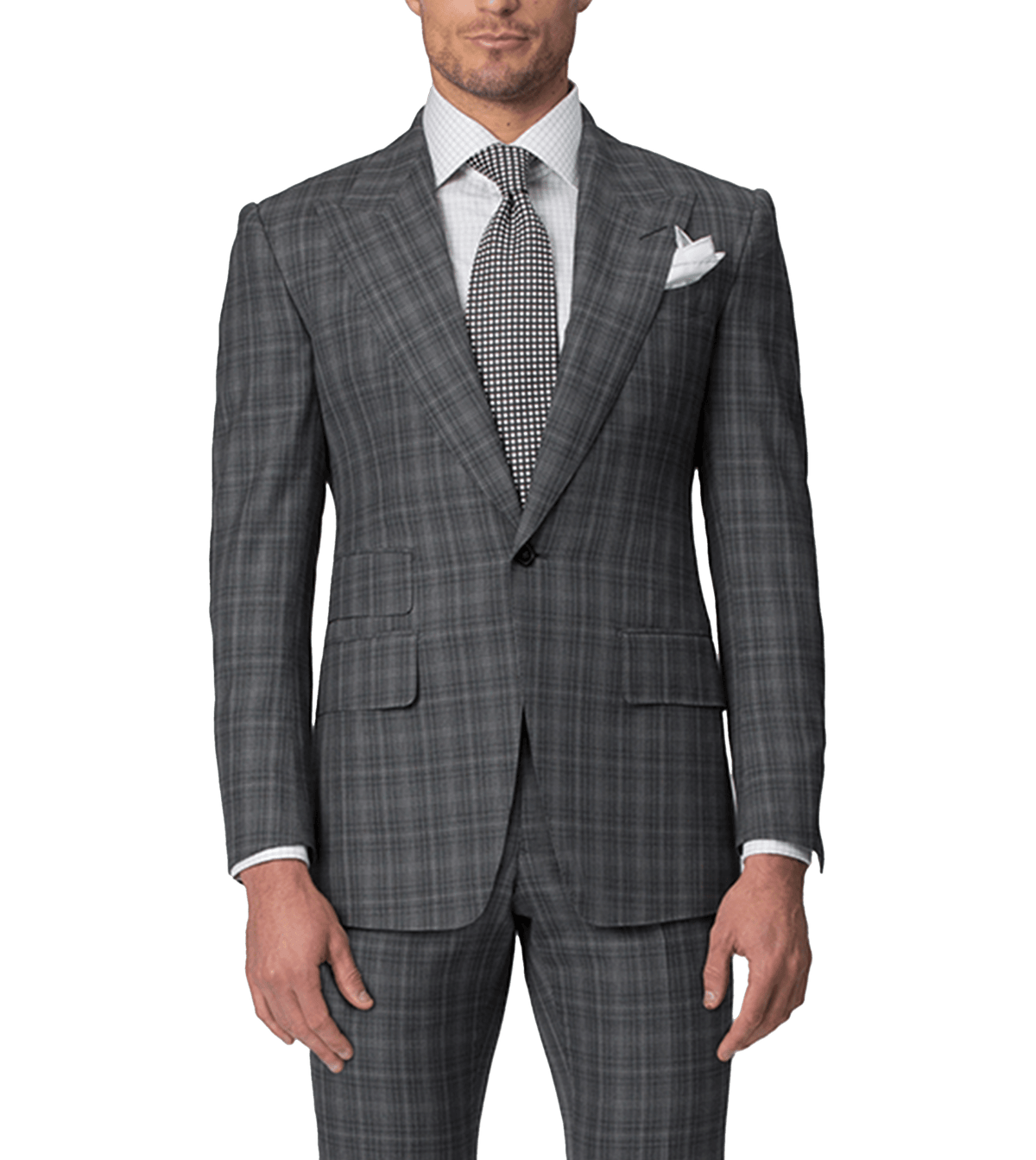 Medium Grey Complex Windowpane Bespoke Suit - custom suits nyc bespoke tailor midtown, noho