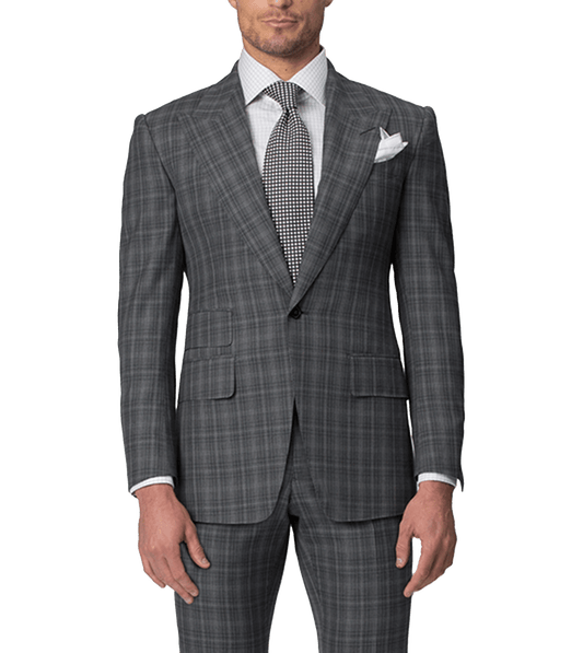 Medium Grey Complex Windowpane Bespoke Suit - custom suits nyc bespoke tailor midtown, noho