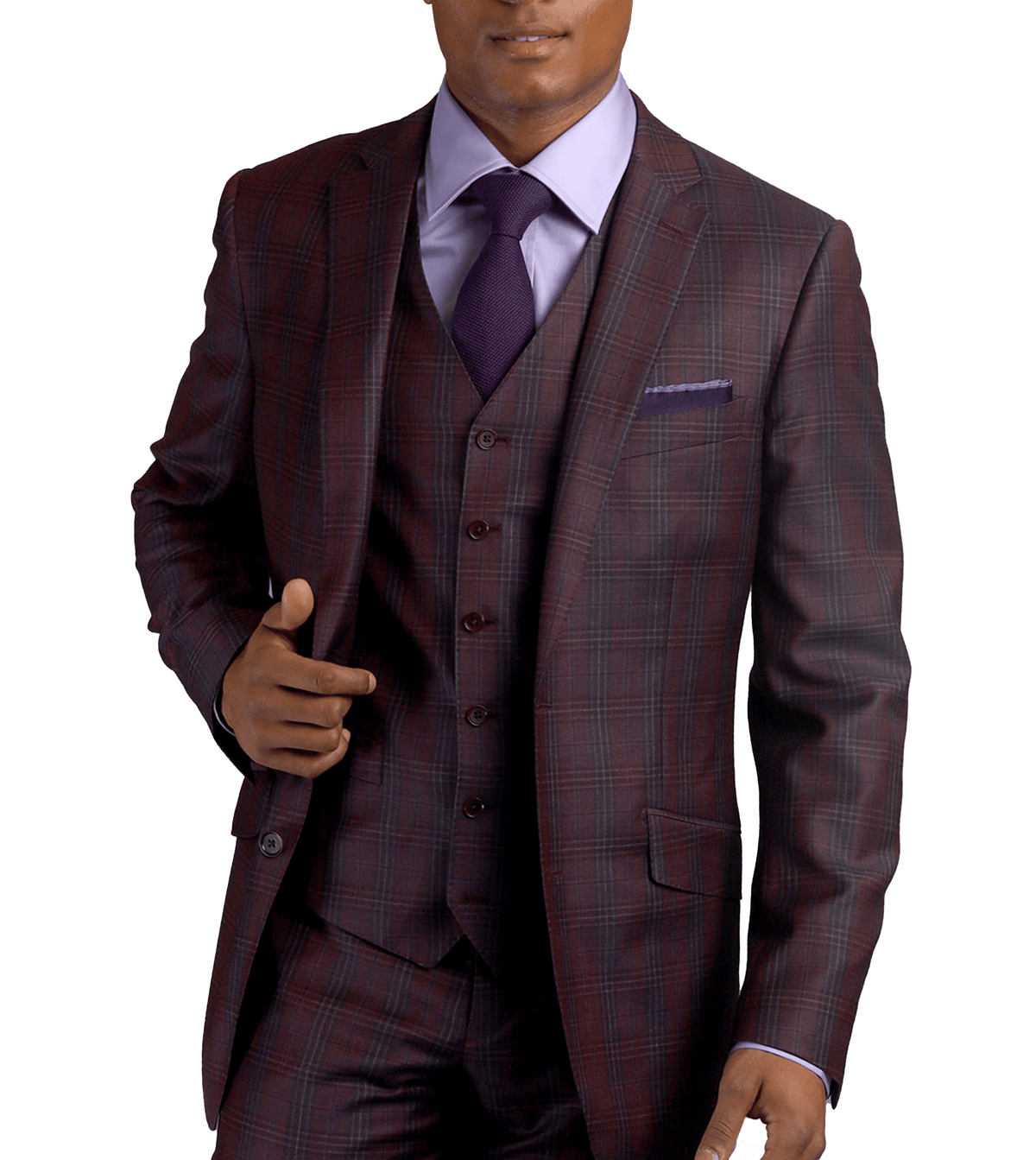 Maroon Plaid two-button Wool, made-to-measure Suit - custom suits nyc bespoke tailor midtown, noho
