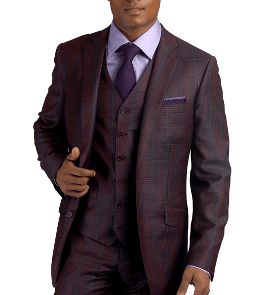 Maroon Plaid two-button Wool, made-to-measure Suit - custom suits nyc bespoke tailor midtown, noho