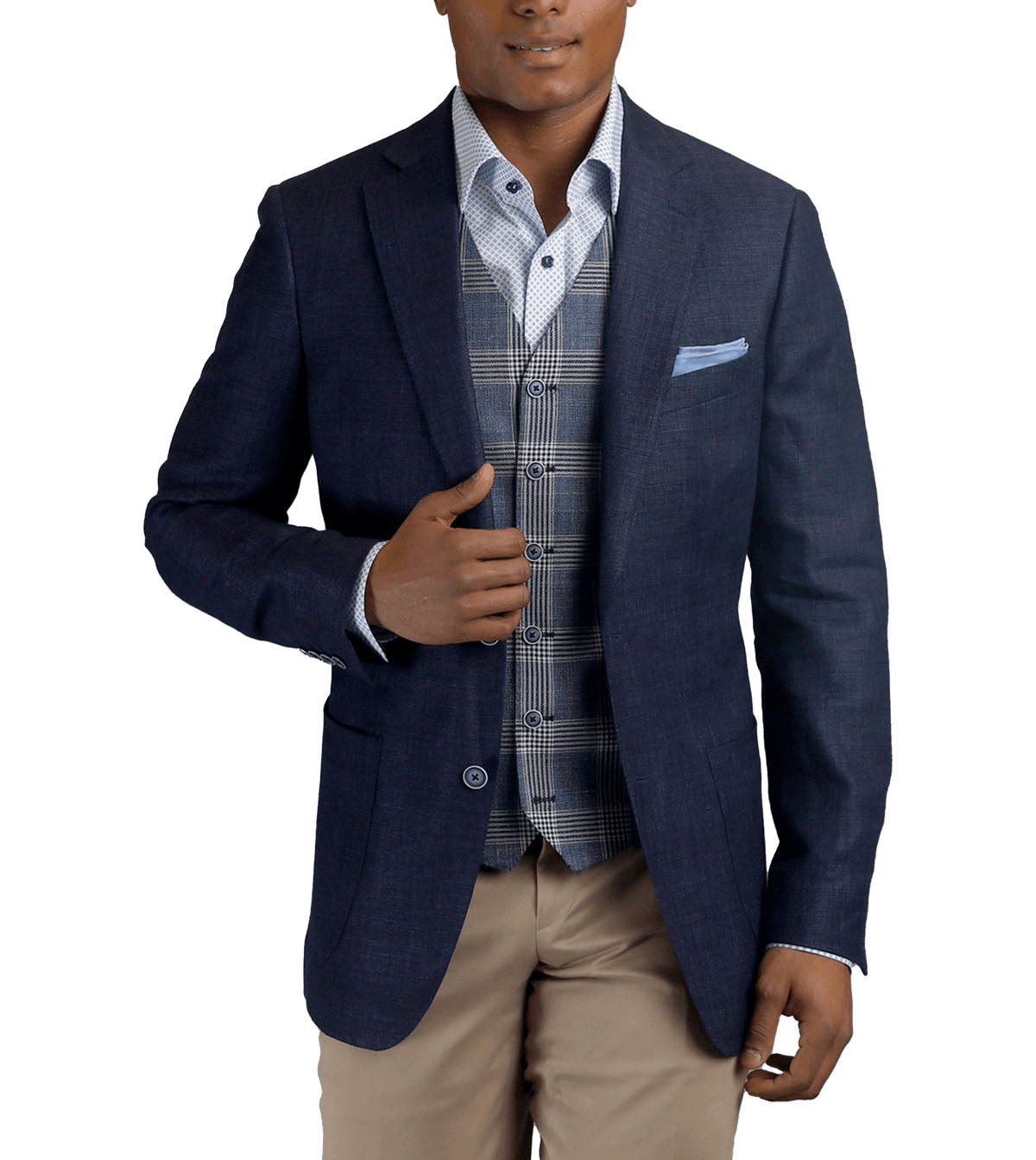 (product) Navy Linen Blend Hopsack, two-button, made-to-measure Sport Coat - custom suits nyc bespoke tailor midtown, noho