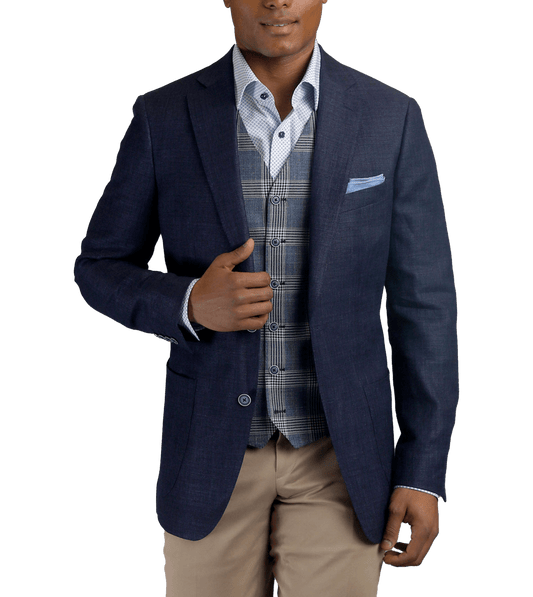 (product) Navy Linen Blend Hopsack, two-button, made-to-measure Sport Coat - custom suits nyc bespoke tailor midtown, noho