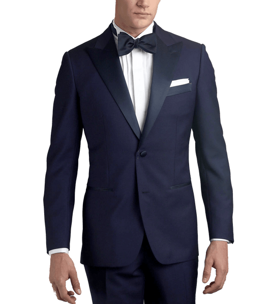 Royal Blue one-button made-to-measure Tuxedo with Navy satin trim - custom suits nyc bespoke tailor midtown, noho