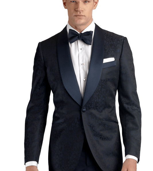 Blue Floral Jacquard one-button made-to-measure Dinner Jacket - custom suits nyc bespoke tailor midtown, noho