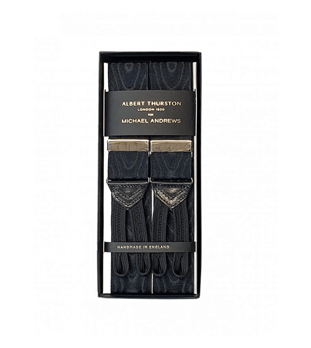 Albert Thurston Black Moire Suspenders with Silver Hardware - custom suits nyc bespoke tailor midtown, noho
