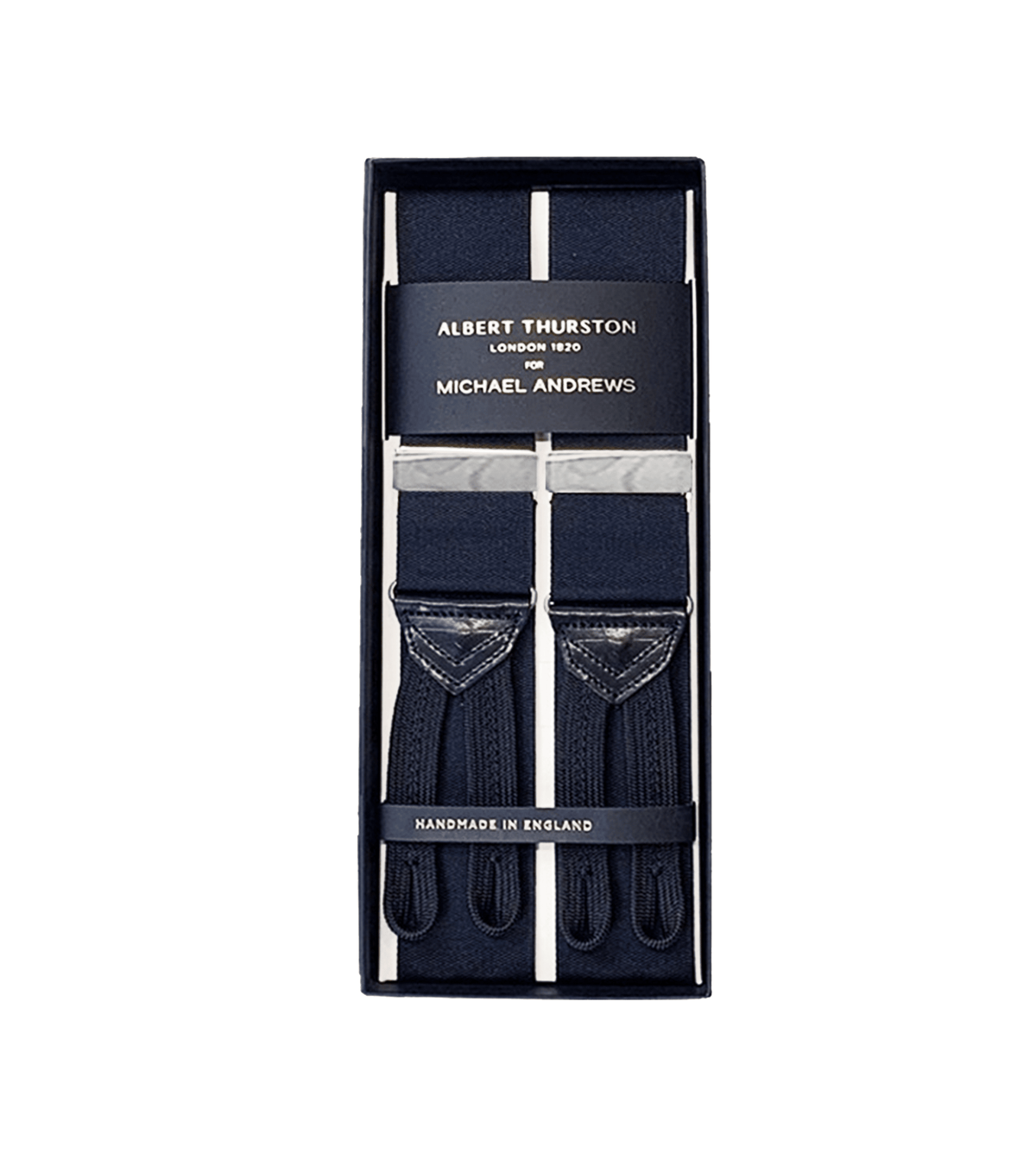 Albert Thurston Black Solid Suspenders with Silver Hardware - custom suits nyc bespoke tailor midtown, noho