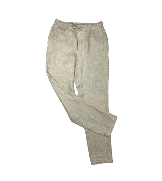 (product) Tan Linen Elastic Waist Pants - custom suits nyc bespoke tailor midtown, noho