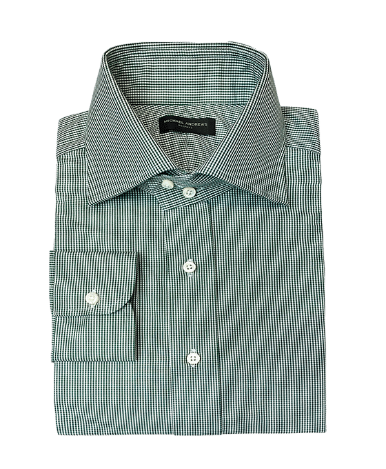 (product) Green Check Easy Care Poplin Dress Shirt - custom suits nyc bespoke tailor midtown, noho