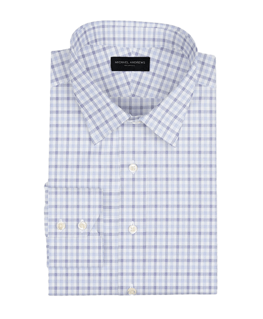(product) Light Blue and Red Check Easy Care Poplin Dress Shirt - custom suits nyc bespoke tailor midtown, noho