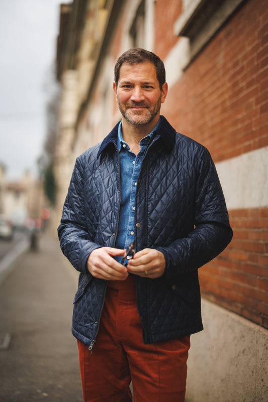 Custom Navy Quilted Coachman's Jacket by Michael Andrews - custom suits nyc bespoke tailor midtown, noho