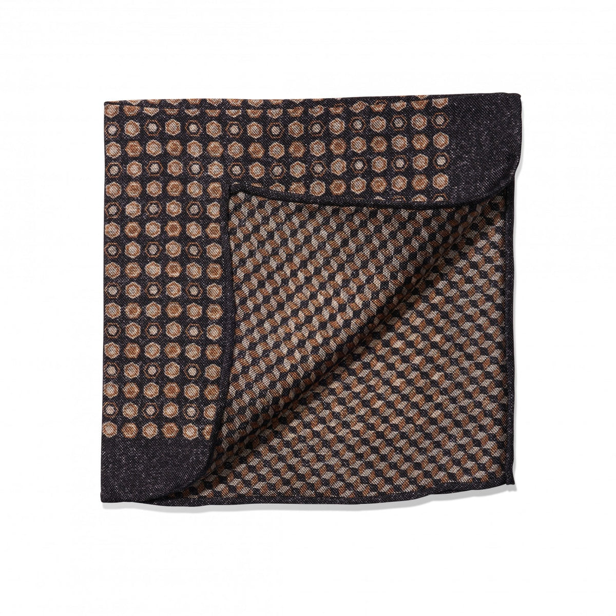 (product) Black, Gold & Ivory Medallion & Cubes Double Sided Pocket Square, folded - custom suits nyc bespoke tailor midtown, noho