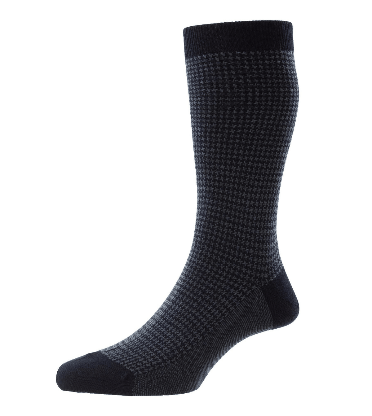 (product) Pantherella Highbury Wool Houndstooth Mid-Calf Socks - Navy - custom suits nyc bespoke tailor midtown, noho