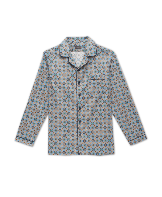 Michael-Andrews-Custom-Light-Blue-Medallion-Pajama-Shirt - custom suits nyc bespoke tailor midtown, noho