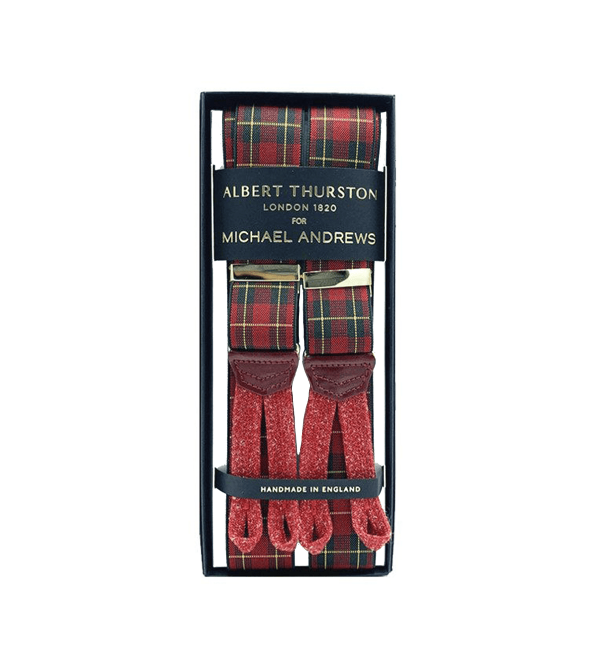 Albert Thurston Red Plaid Stretch Suspenders - custom suits nyc bespoke tailor midtown, noho