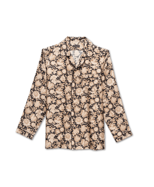 Black and Tan Floral Printed Pajama Shirt - custom suits nyc bespoke tailor midtown, noho