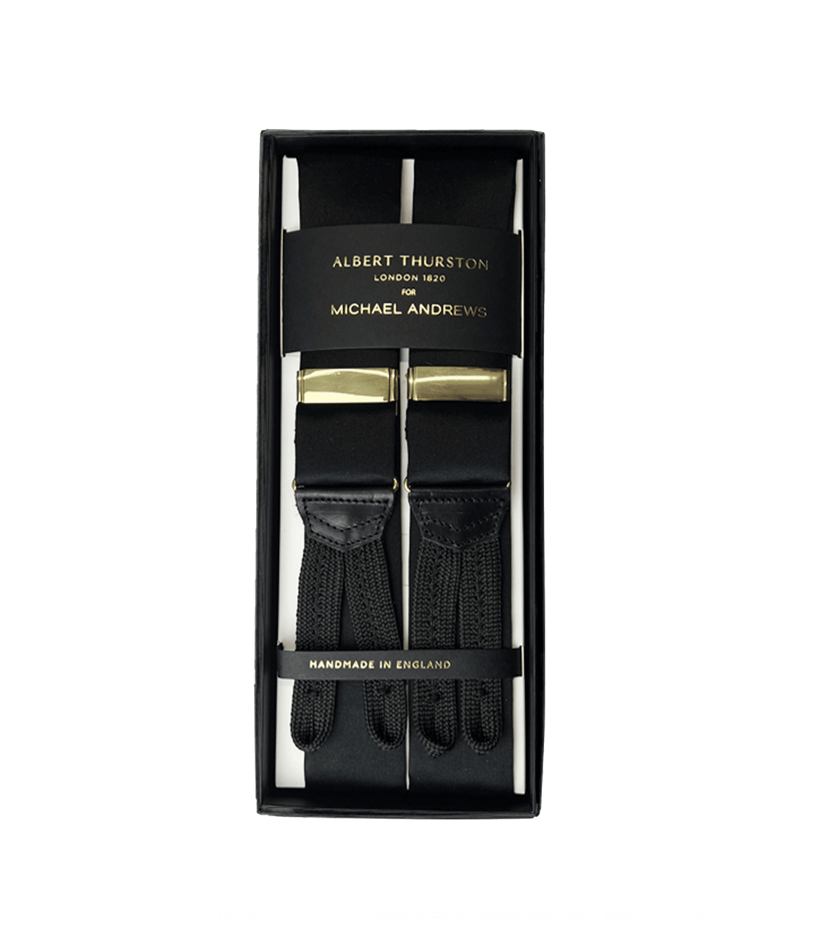 (product) Black Silk Suspenders w Gold Hardware - custom suits nyc bespoke tailor midtown, noho