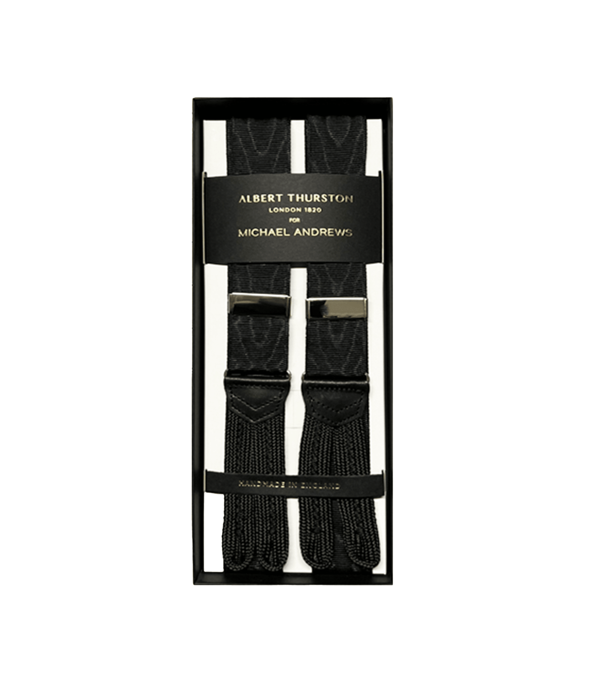 Albert Thurston 32mm Black Moire Suspenders with Silver Hardware - custom suits nyc bespoke tailor midtown, noho