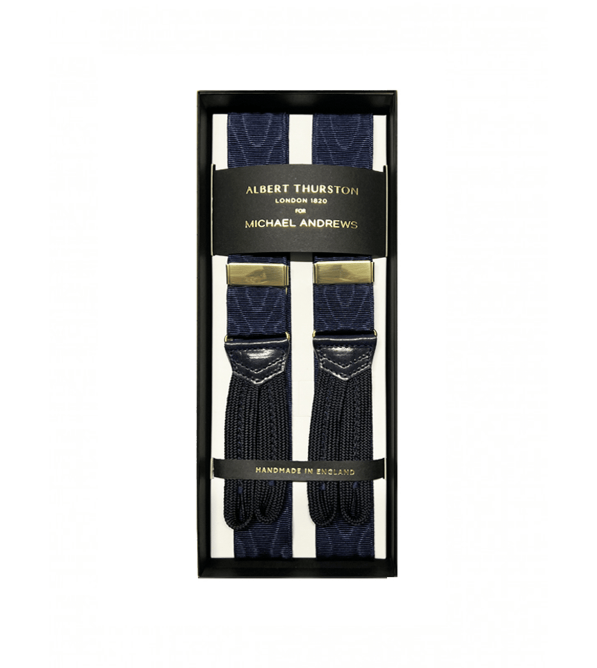 (product) Navy 32mm Moire Suspenders w Gold Hardware - custom suits nyc bespoke tailor midtown, noho