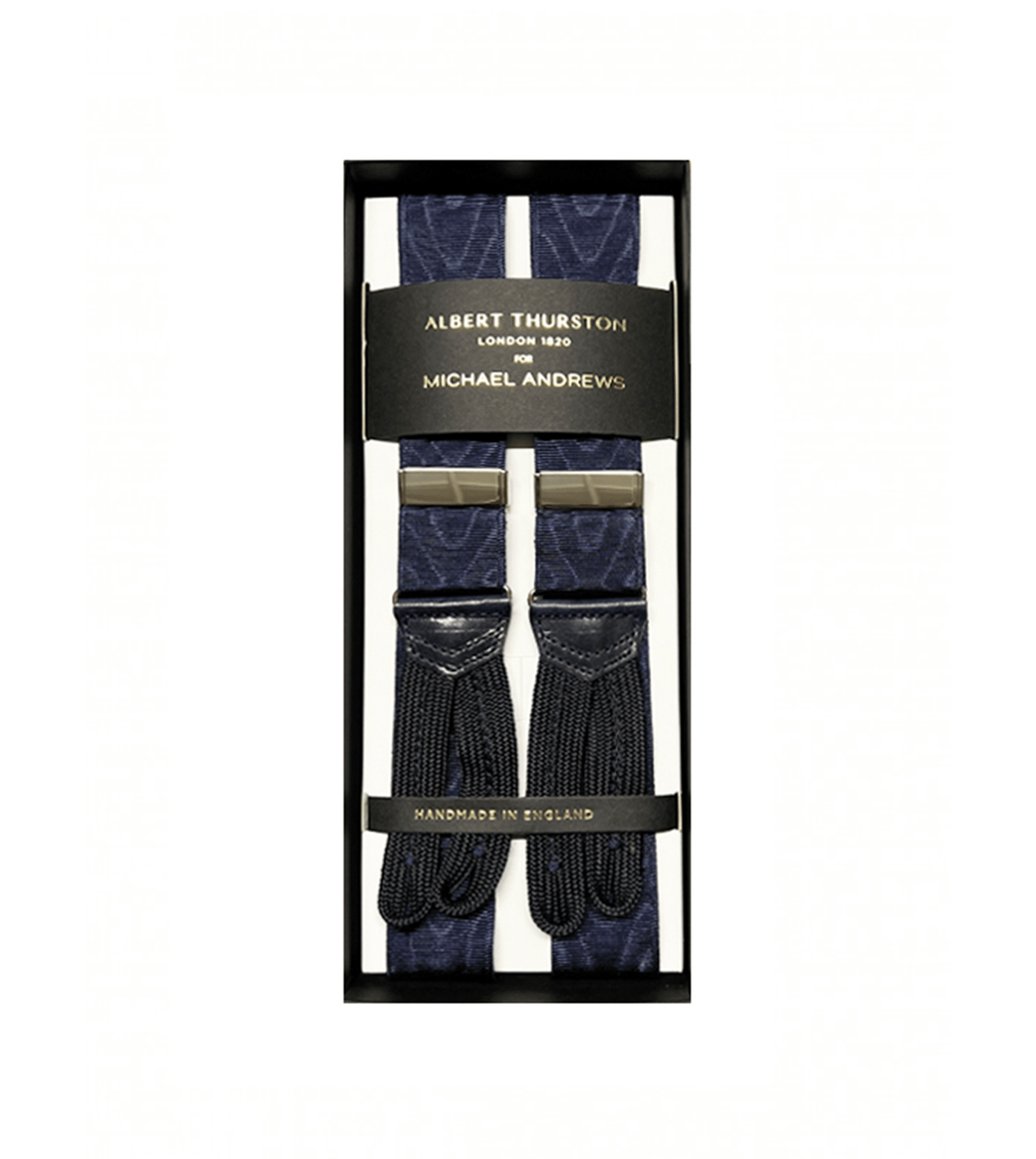 Albert Thurston 32mm Navy Moire Suspenders with Silver Hardware - custom suits nyc bespoke tailor midtown, noho