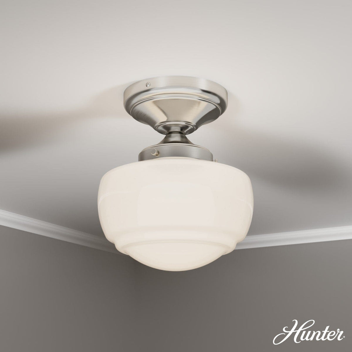 Saddle Creek Shiny Cased White Glass 1 Light Mini Semi Flush