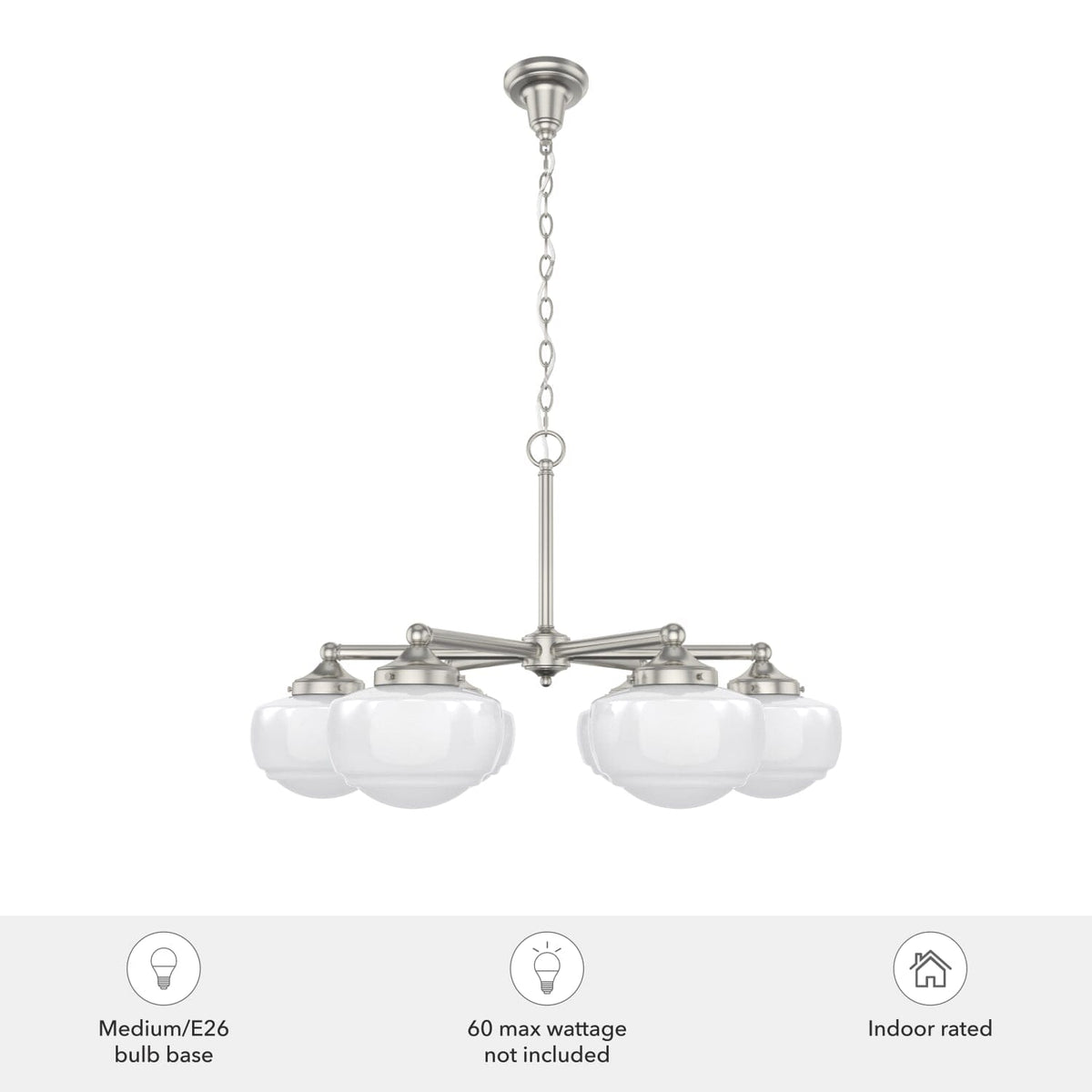 Saddle Creek Shiny Cased White Glass 6 Light Chandelier