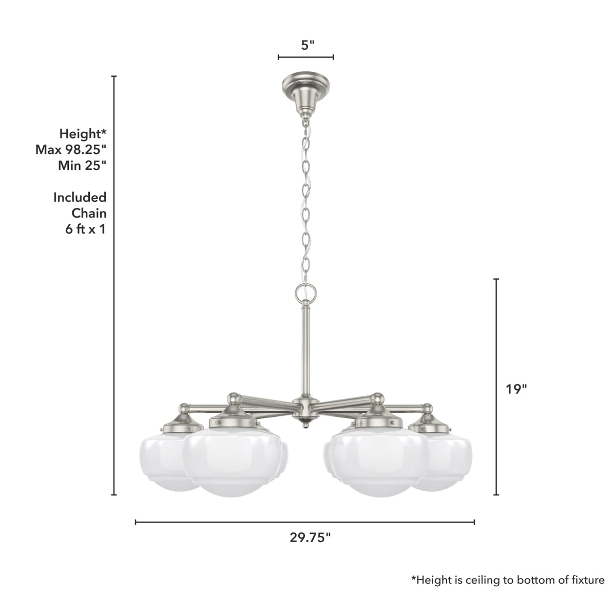 Saddle Creek Shiny Cased White Glass 6 Light Chandelier