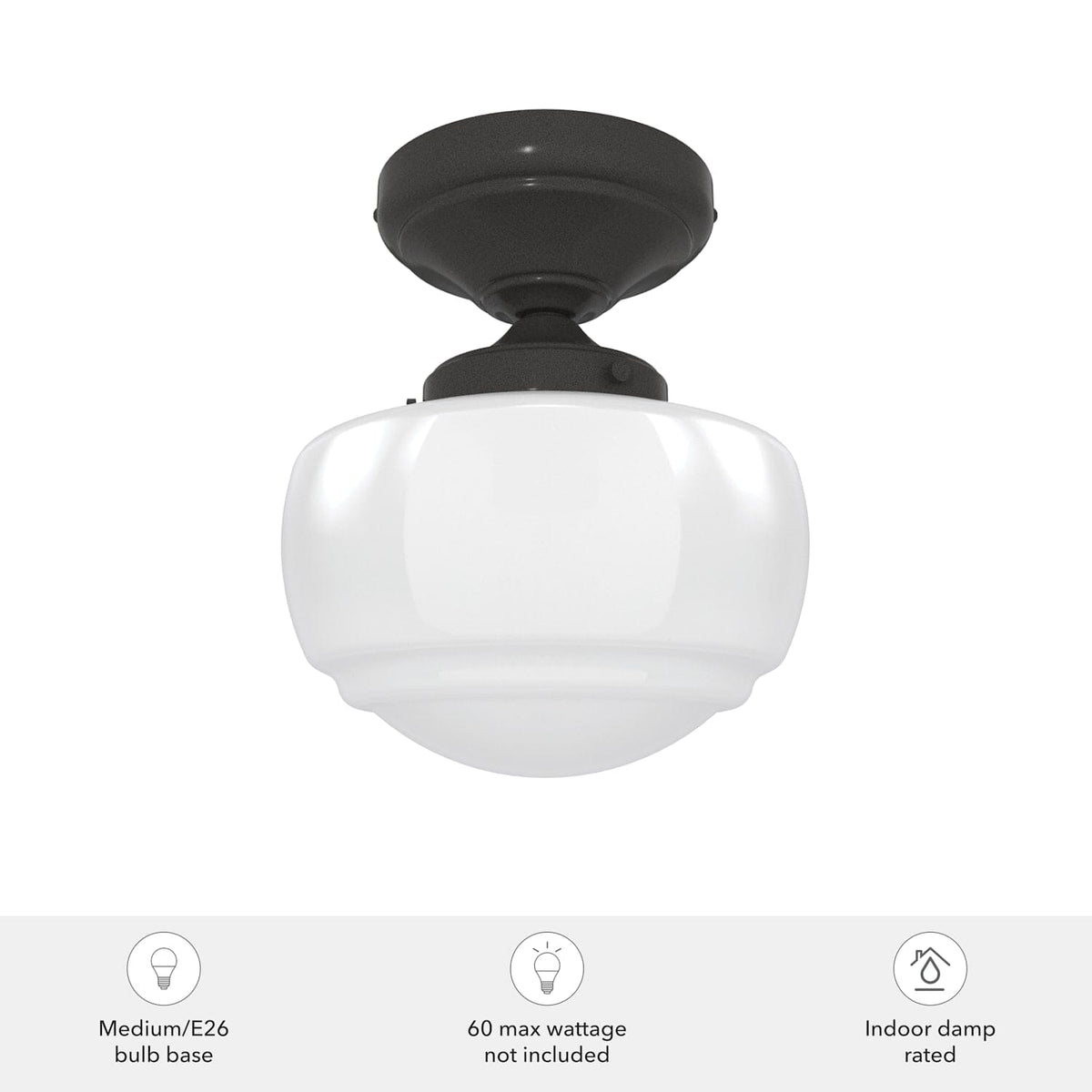 Saddle Creek Shiny Cased White Glass 1 Light Mini Semi Flush