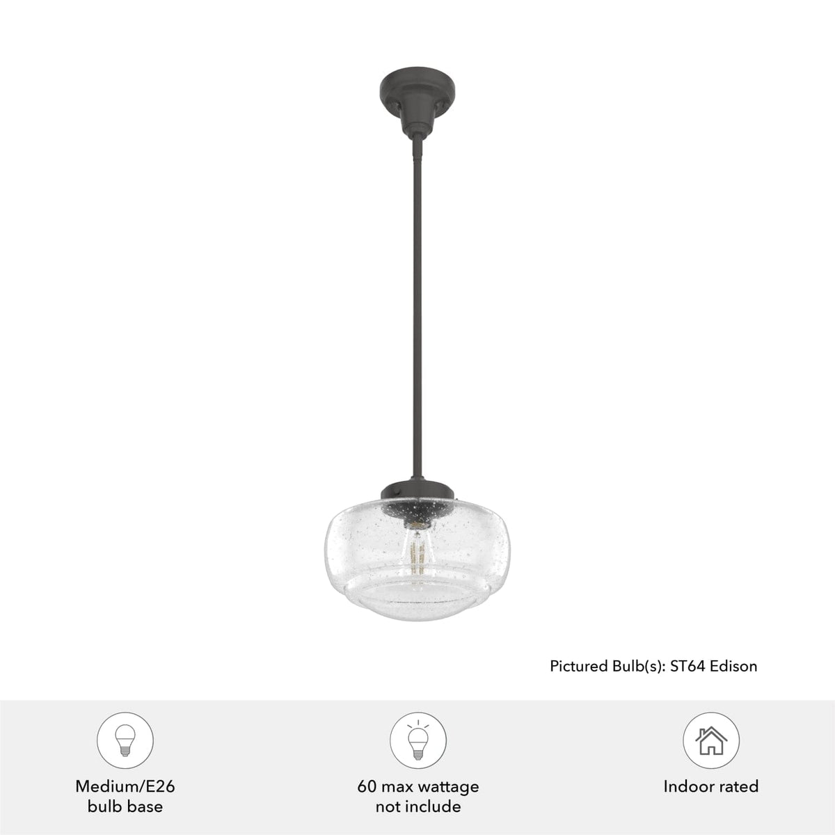 Saddle Creek Clear Seeded Glass 1 Light 10 Inch Pendant