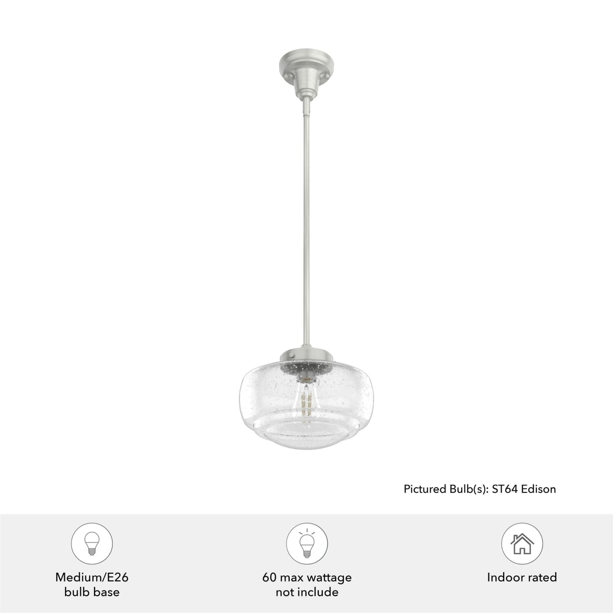 Saddle Creek Clear Seeded Glass 1 Light 10 Inch Pendant