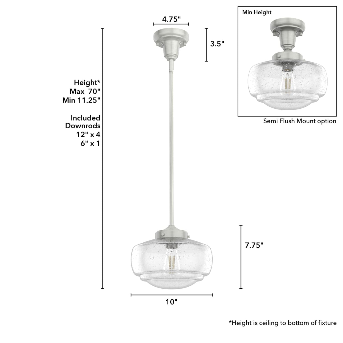 Saddle Creek Clear Seeded Glass 1 Light 10 Inch Pendant
