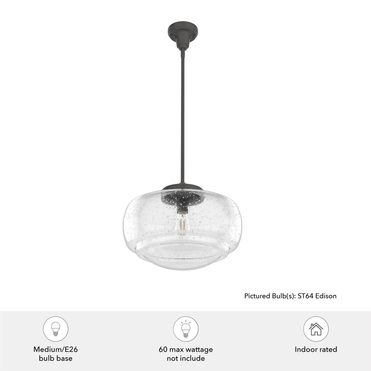 Saddle Creek Clear Seeded Glass 1 Light 16 Inch Pendant