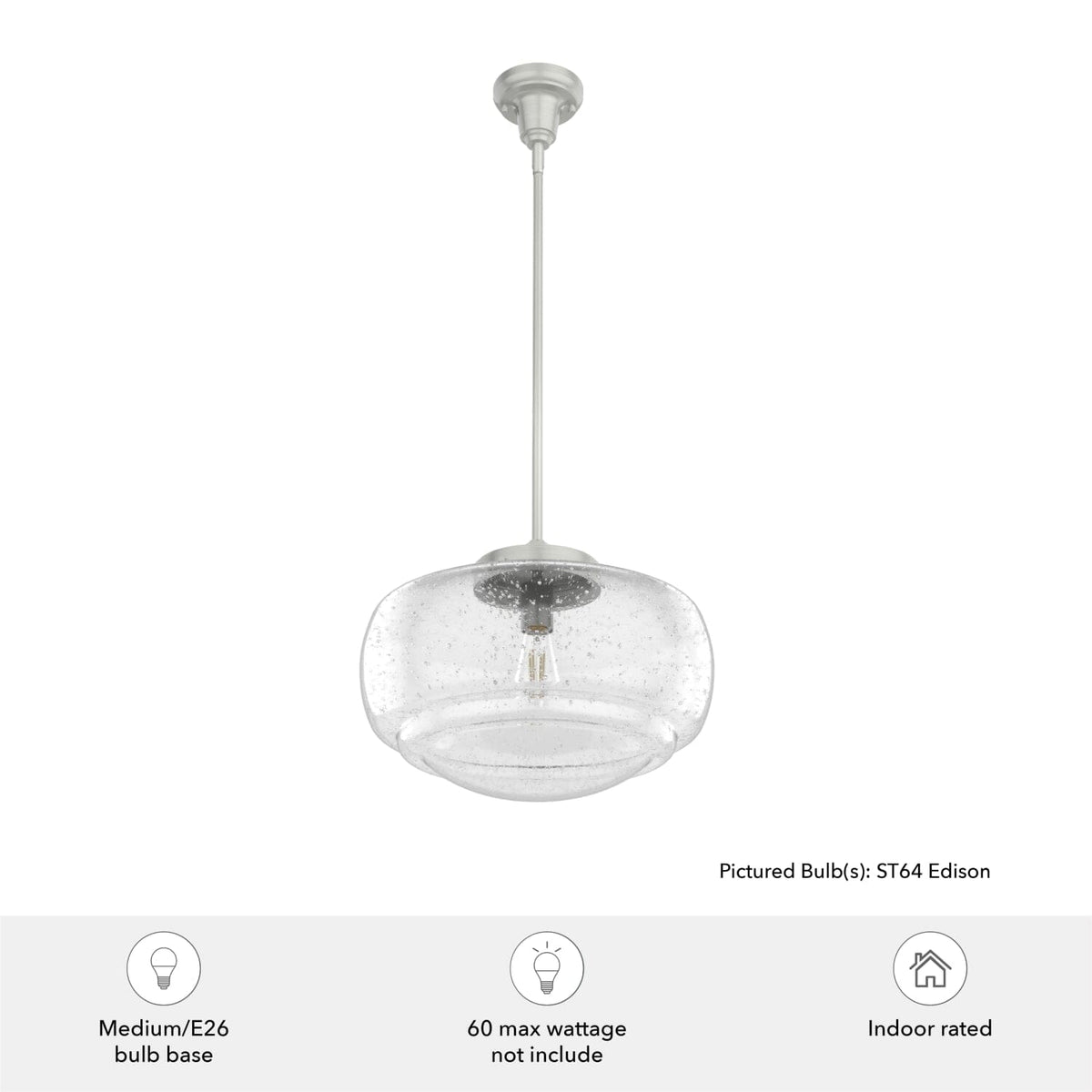 Saddle Creek Clear Seeded Glass 1 Light 16 Inch Pendant