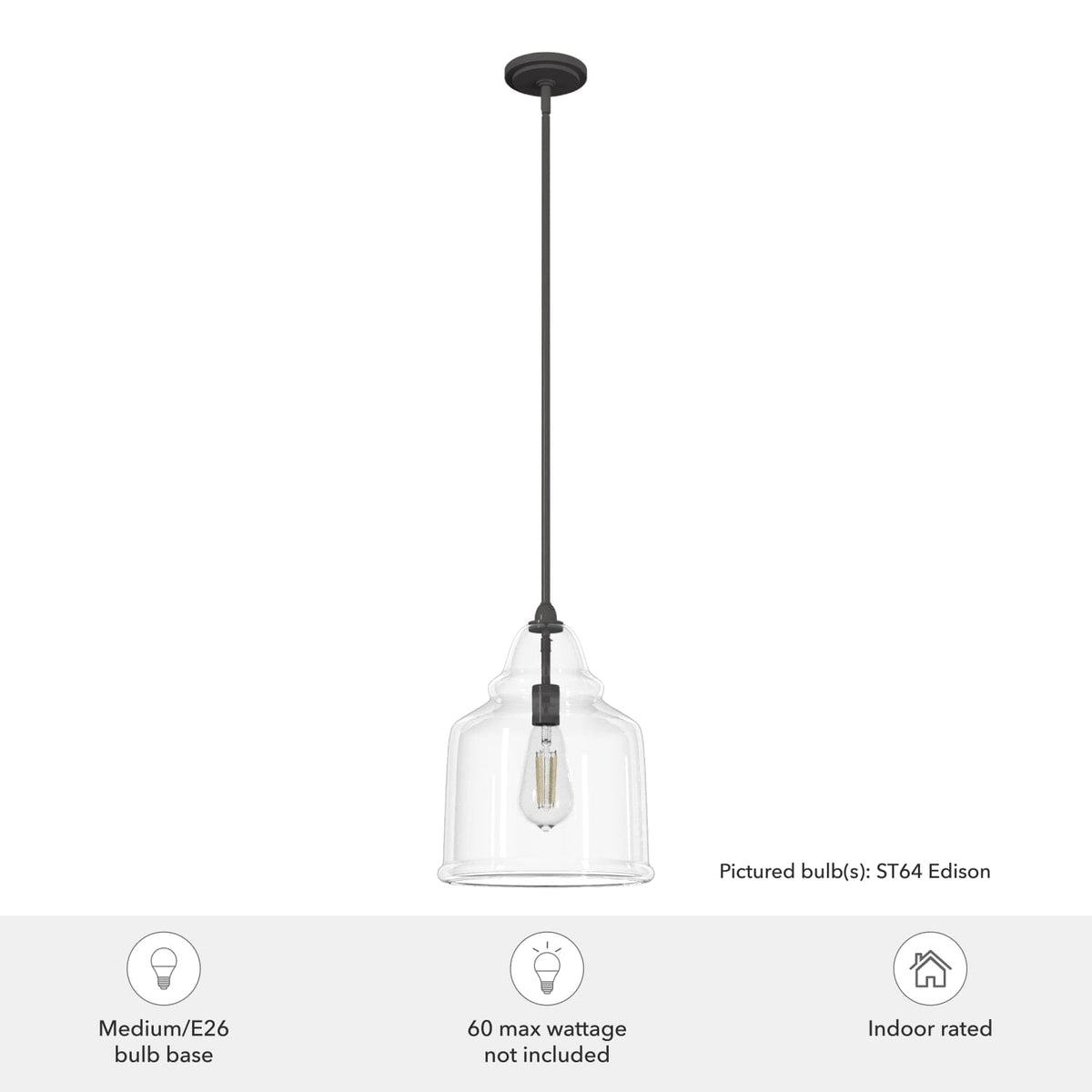 Dunshire Bell Clear Glass 1 Light 12 Inch Medium Pendant