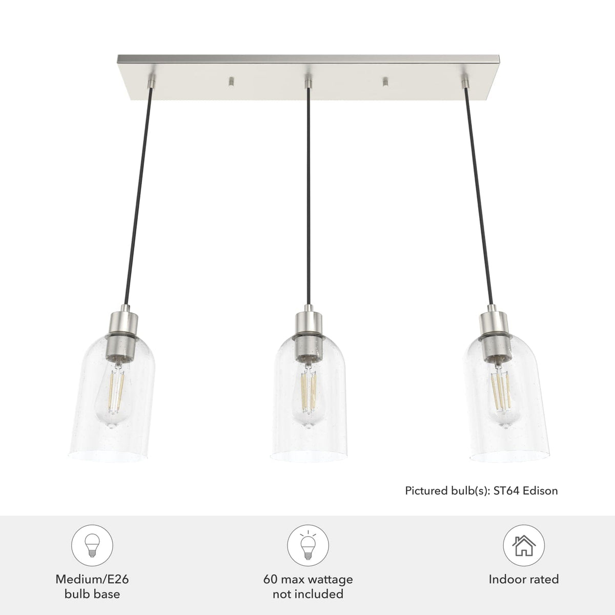 Lochemeade Clear Seeded Glass 3 Light Linear Pendant Cluster