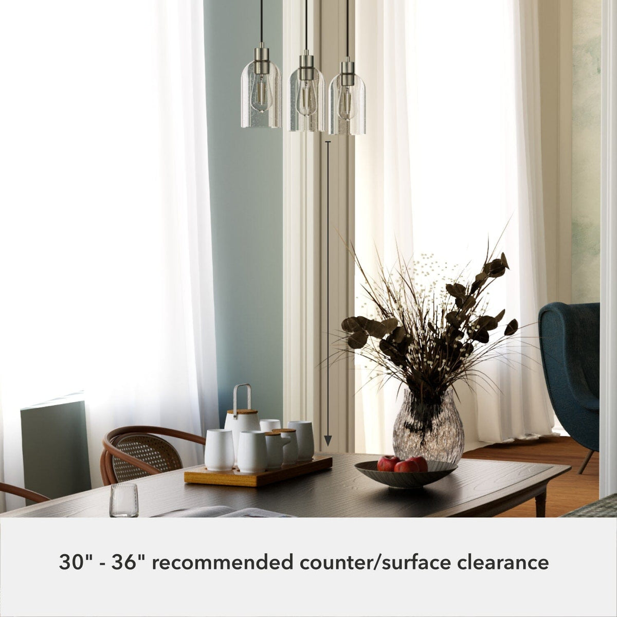 Lochemeade Clear Seeded Glass 3 Light Linear Pendant Cluster