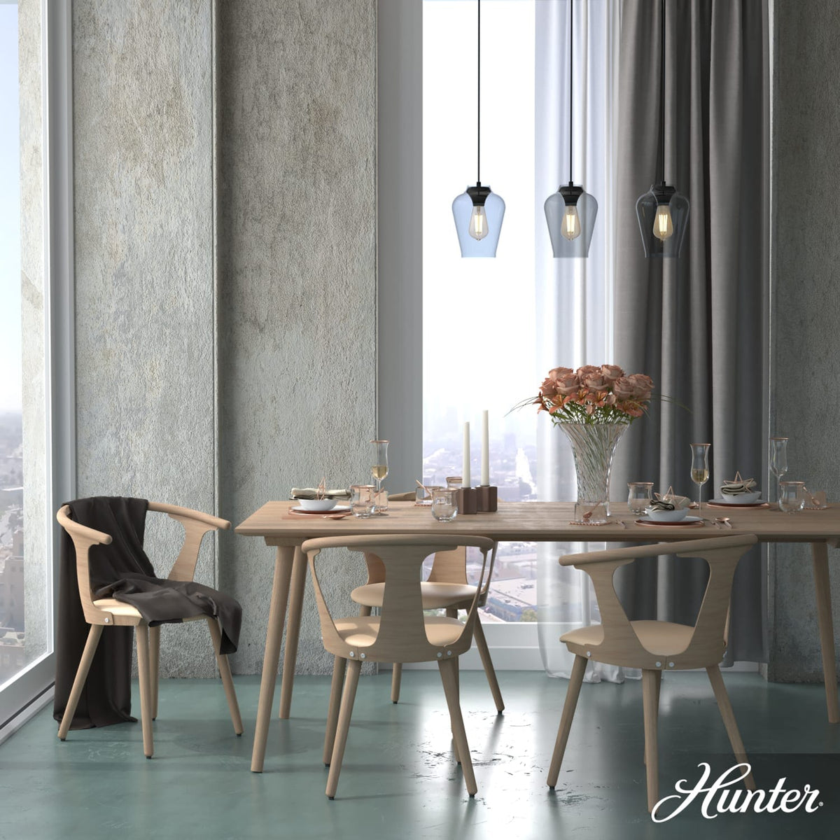 Vidria Smoked Glass 3 Light Linear Pendant Cluster