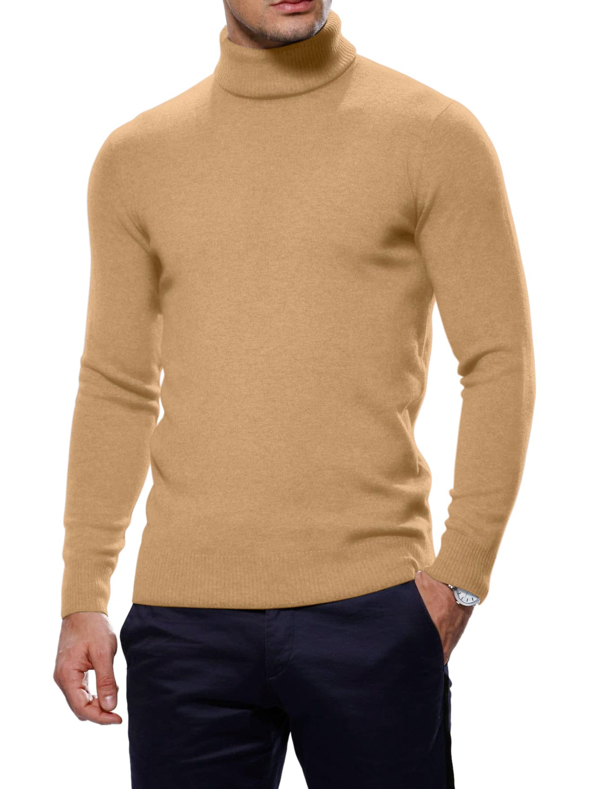 (product) Light Camel Merino Wool Turtle Neck Sweater - custom suits nyc bespoke tailor midtown, noho
