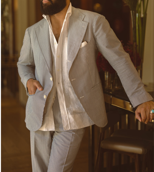 Classic Blue and White Seersucker Stripe Suit - custom suits nyc bespoke tailor midtown, noho