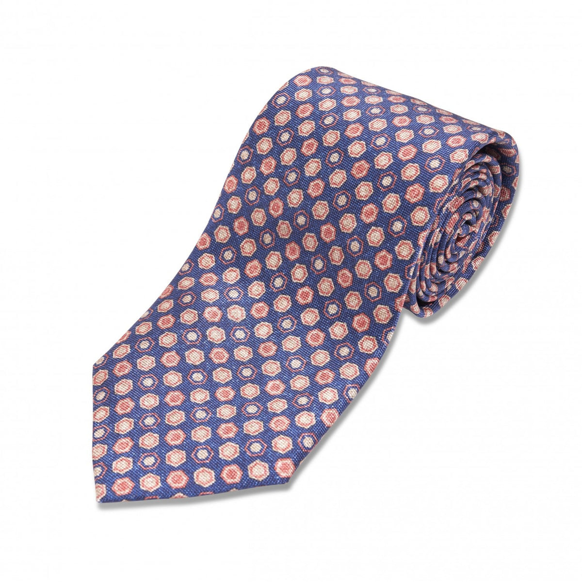 Blue, Pink and Ivory Geometric Print Silk Necktie - custom suits nyc bespoke tailor midtown, noho